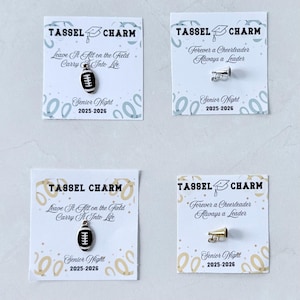 Cheerleading tassel charm gift displayed on card packaging perfect for graduation senior night cheer banquet award or team celebration lasting keepsake for cheer squad daughter best friend or teammate unique accessory for cap tassel keychain or bag gift idea for cheerleaders