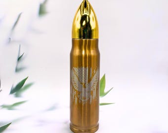 Copo térmico com bala gravada, presente tático personalizado com nome, presente para padrinho de casamento, presente para equipe de tiro, presente engraçado para o pai, presente de aposentadoria, presente de Dia dos Namorados.