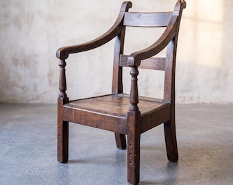 19th Century Elm Child's Armchair with Curved Arms