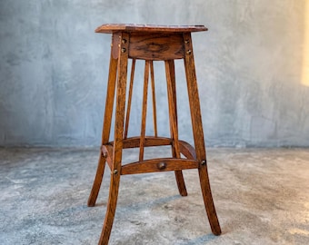 Small Arts and Crafts Oak Plant Stand Side Table Antique