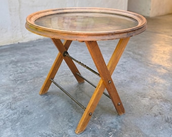 Vintage Folding Butler Tray Table with Removable Brass Top