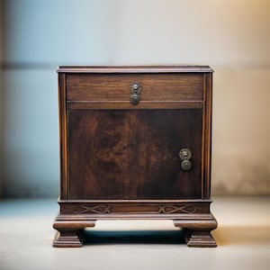 Art Deco Oak Nightstand: Walnut Veneer Bedside Table, 1930s