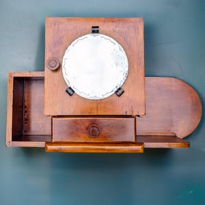 1940s Art Deco Bathroom / Medicine / Vanity Wall Cabinet with Mirror – Wooden Hanging Cabinet