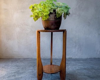 Art Deco Amsterdam School Plant Stand Oak Side Table