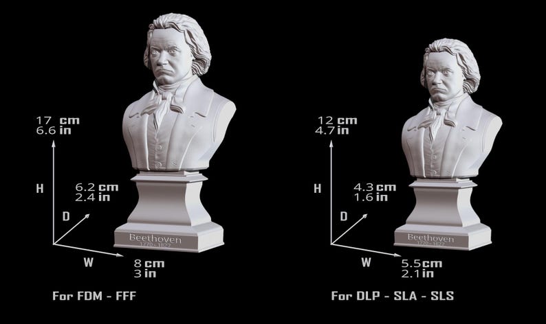 Ludwig van Beethoven bust model printing miniature assembly file stl-obj for 3D Printer afbeelding 13