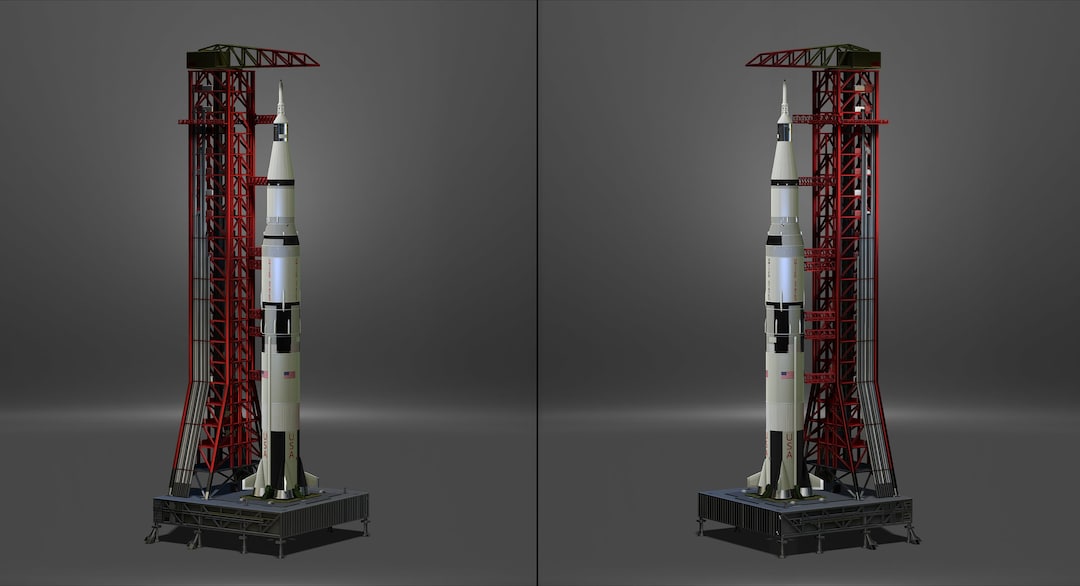 Nasa Saturn V Rocket and Launch Pad Apollo 3D Model, File STL OBJ