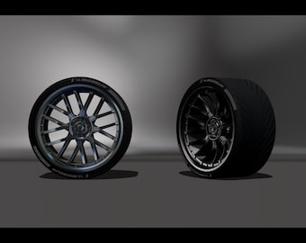 Realistic Michelin sports tire and alloy wheel, STL - OBJ file, four versions