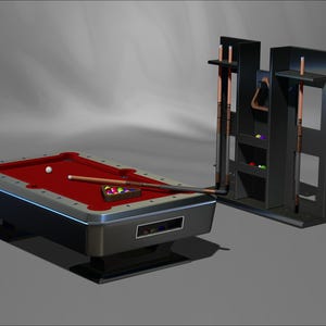 Modernt biljardbord, komplett med tillbehör, skala 1:5, 3D-modellutskrift, miniatyrmonteringsfil STL - OBJ