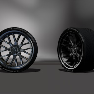 Realistic Michelin sports tire and alloy wheel, STL - OBJ file, four versions