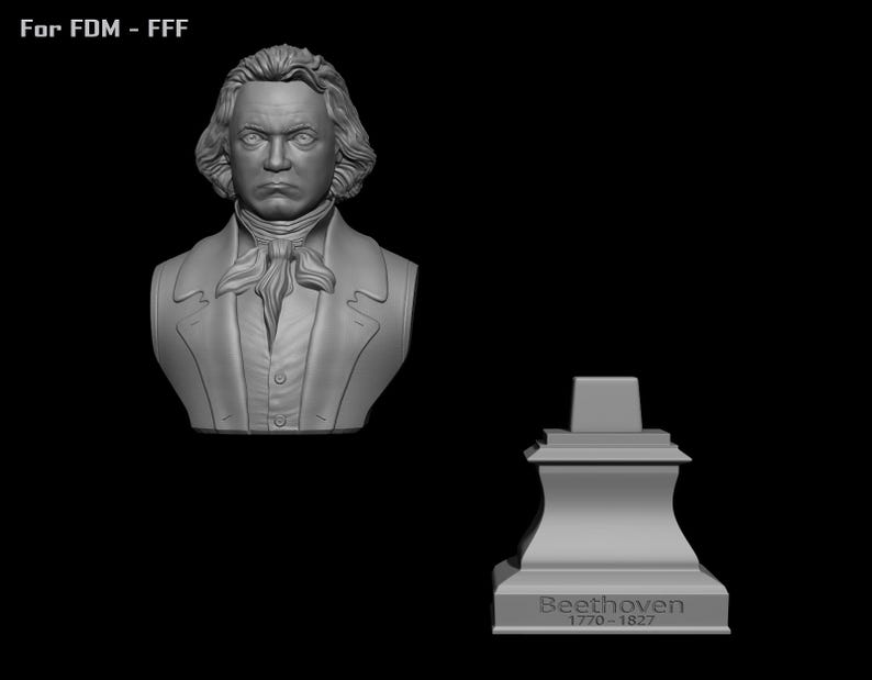 Ludwig van Beethoven bust model printing miniature assembly file stl-obj for 3D Printer afbeelding 11