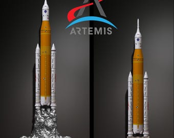 Artemis 1 the space launch system (sls): nasa’s moon rocket take off (lamp) and pedestal File stl-obj for 3D Printer
