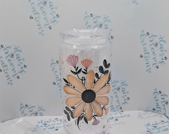 Floral 16oz Plastic Cup with Lid and Straw: Reusable Iced Coffee Cup