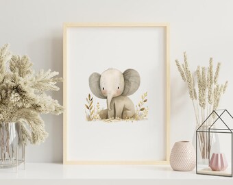 Elephant Wall Art Print – Minimalist Safari Animal Decor | Physical Print, Nursery & Living Room Gift