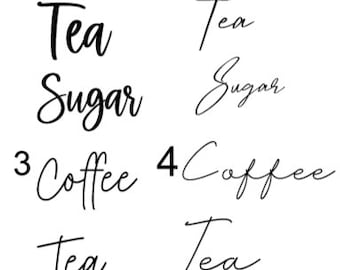 Minimalist Tea Coffee Sugar Vinyl Stickers: Kitchen Pantry Jar Labels