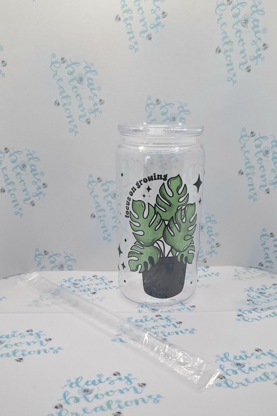 Monstera Plant Cup: 16oz Reusable Plastic Can With Lid & Straw - Etsy