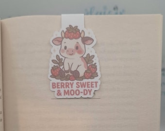 Cow Magnetic Bookmark: Berry Sweet Laminated Page Marker