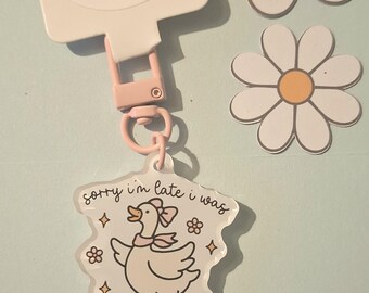 Sorry I'm Late I was Dilly Dallying Acrylic Keyring, Goose, Gift For Her