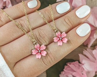 Cherry blossom necklace hand-painted with enamel 18k gold plated stainless steel sakura flower