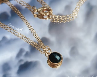 Onyx Halskette Gold plattiert oder Edelstahl Kette mit handgefertigtem Anhänger mit echtem natürlichem Quarz Kristall