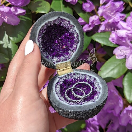 Purple Glass Crystal Engagement Ring Box Handmade Glass Etsy