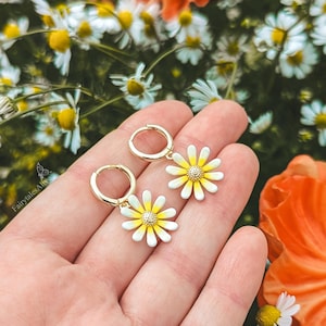 Handmade Daisy Hoop Earrings: Gold Plated Flower Jewelry