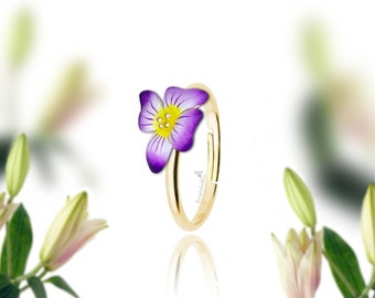 Lily Blossom Ring Birth Flower Ring Name Ring Gold Silver Promise Ring Meaningful Gift Idea Bride Bridesmaid Vintage Enamel Jewelry