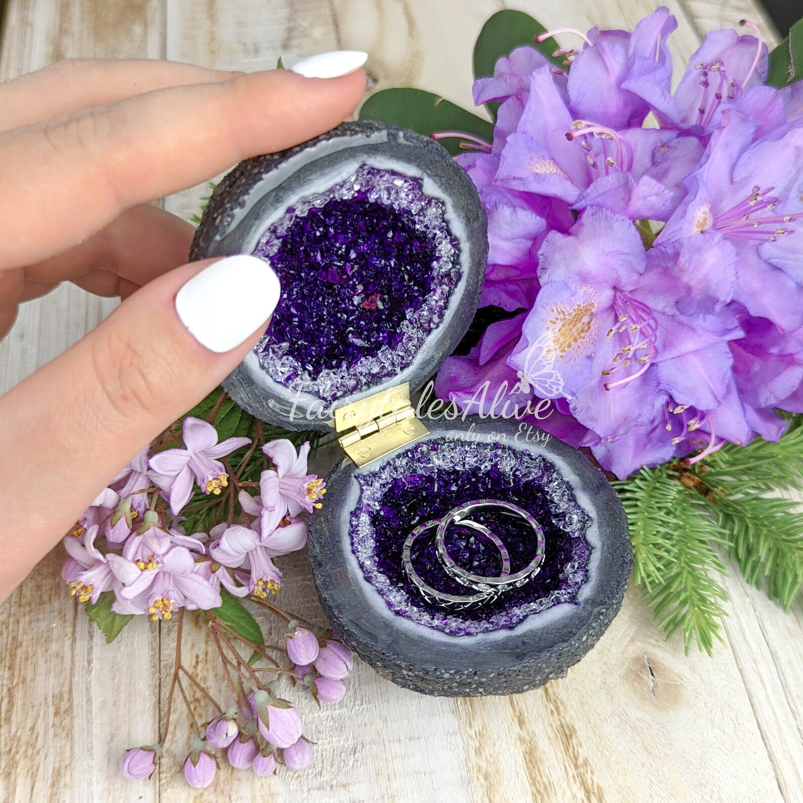 Purple Glass Crystal Engagement Ring Box Handmade Glass Etsy