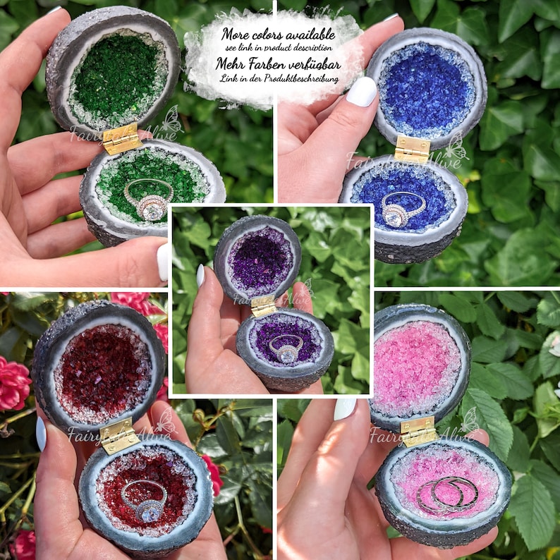 Lila Glas Kristall Verlobungsring Box , Handgefertigte Aufbewahrungsbox für Verlobung oder Hochzeit , Inspiriert von einer Amethyst Geode Bild 8