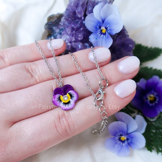 Pansy Necklace Gold Plated or Stainless Steel Chain Etsy UK