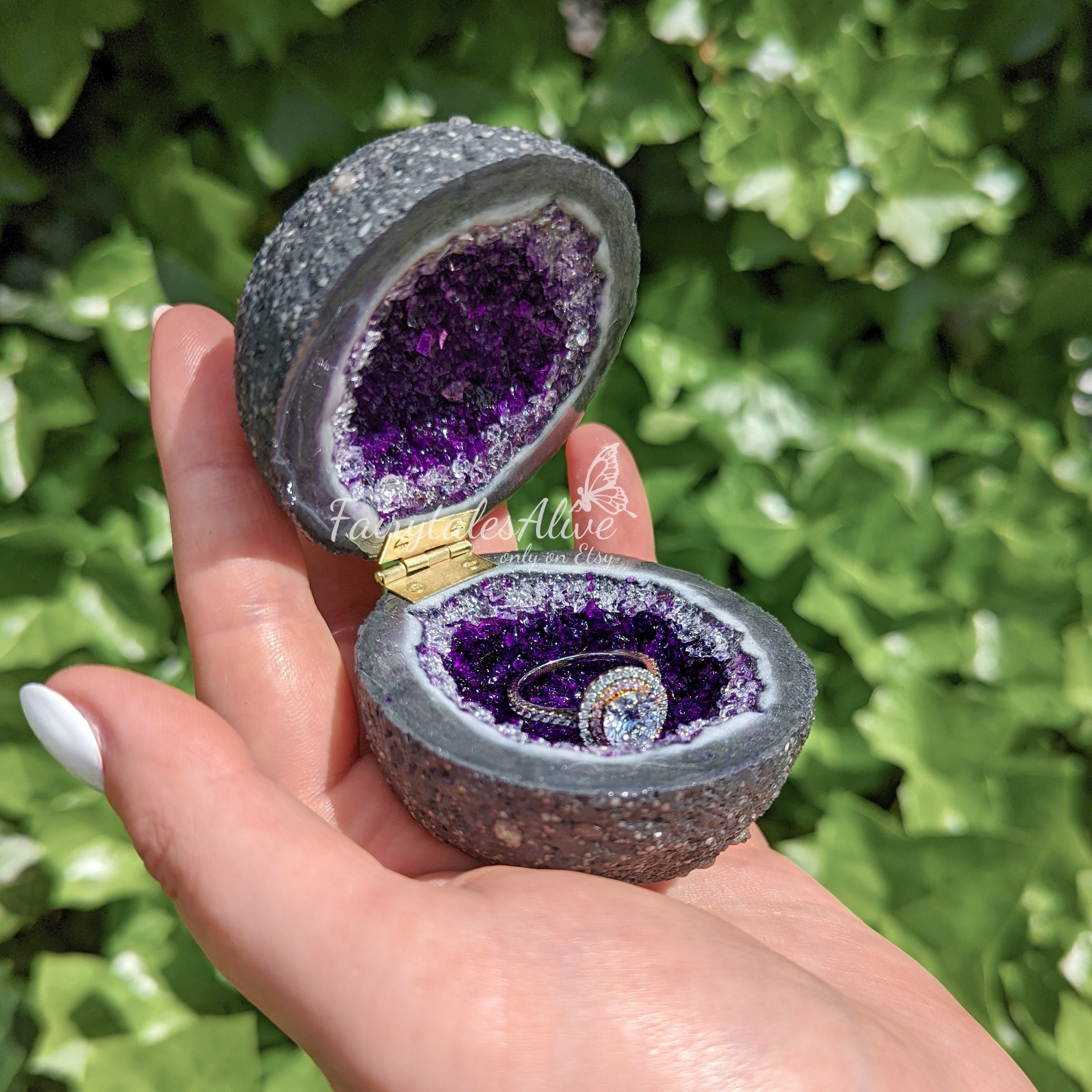 Purple Glass Crystal Engagement Ring Box Handmade Glass - Etsy