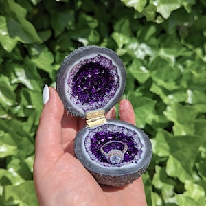 Purple Glass Crystal Engagement Ring Box , Handmade Glass Crystal Druzy Box , Proposal And Wedding Bands Box Gift , Artifical Amethyst Geode image 7