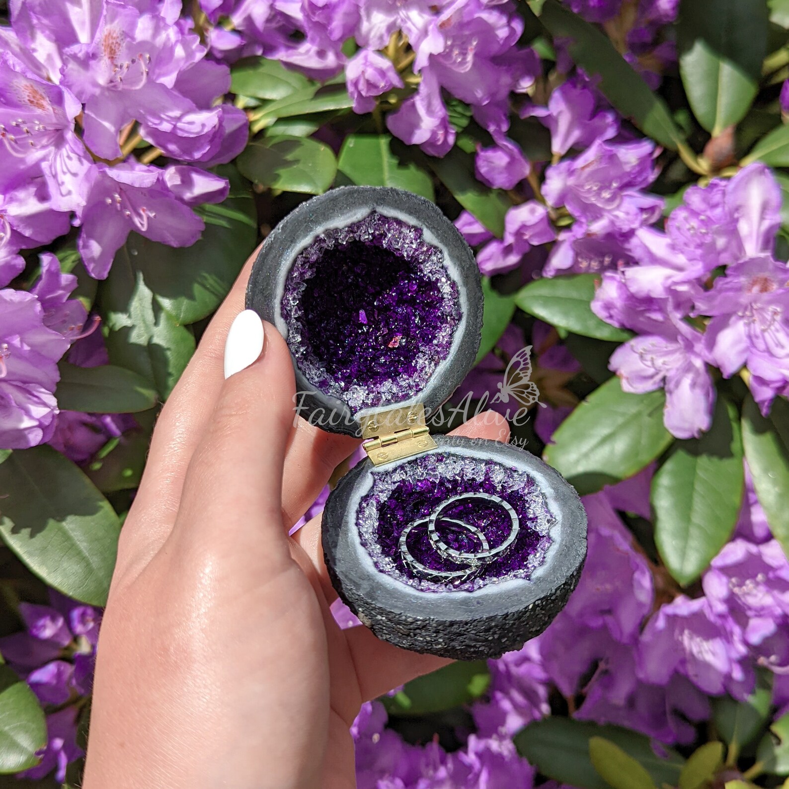 Purple Glass Crystal Engagement Ring Box Handmade Glass Etsy