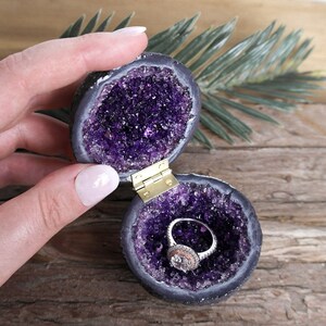 Purple Glass Crystal Engagement Ring Box , Handmade Glass Crystal Druzy Box , Proposal And Wedding Bands Box Gift , Artifical Amethyst Geode image 9