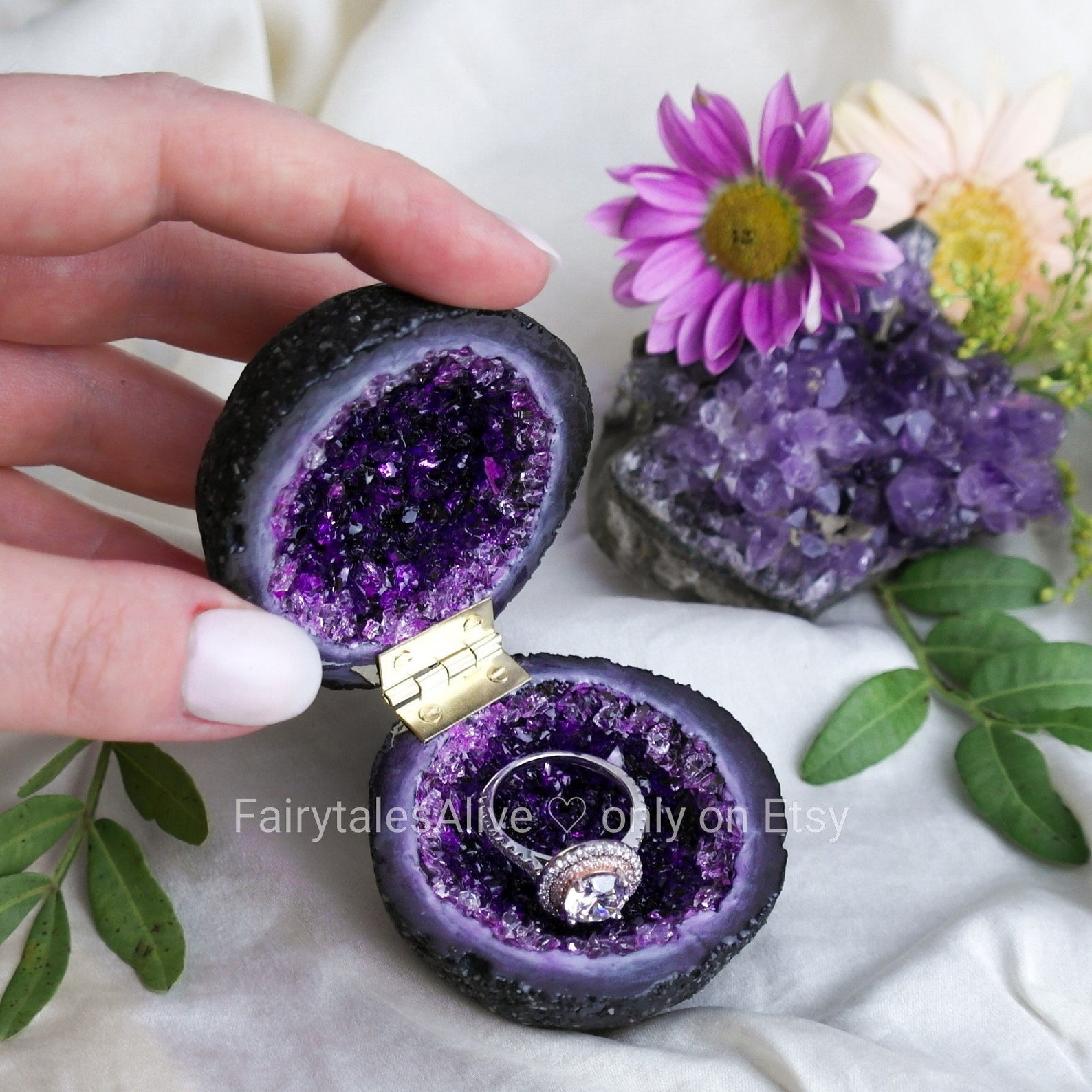 Purple Glass Crystal Engagement Ring Box Handmade Glass Etsy