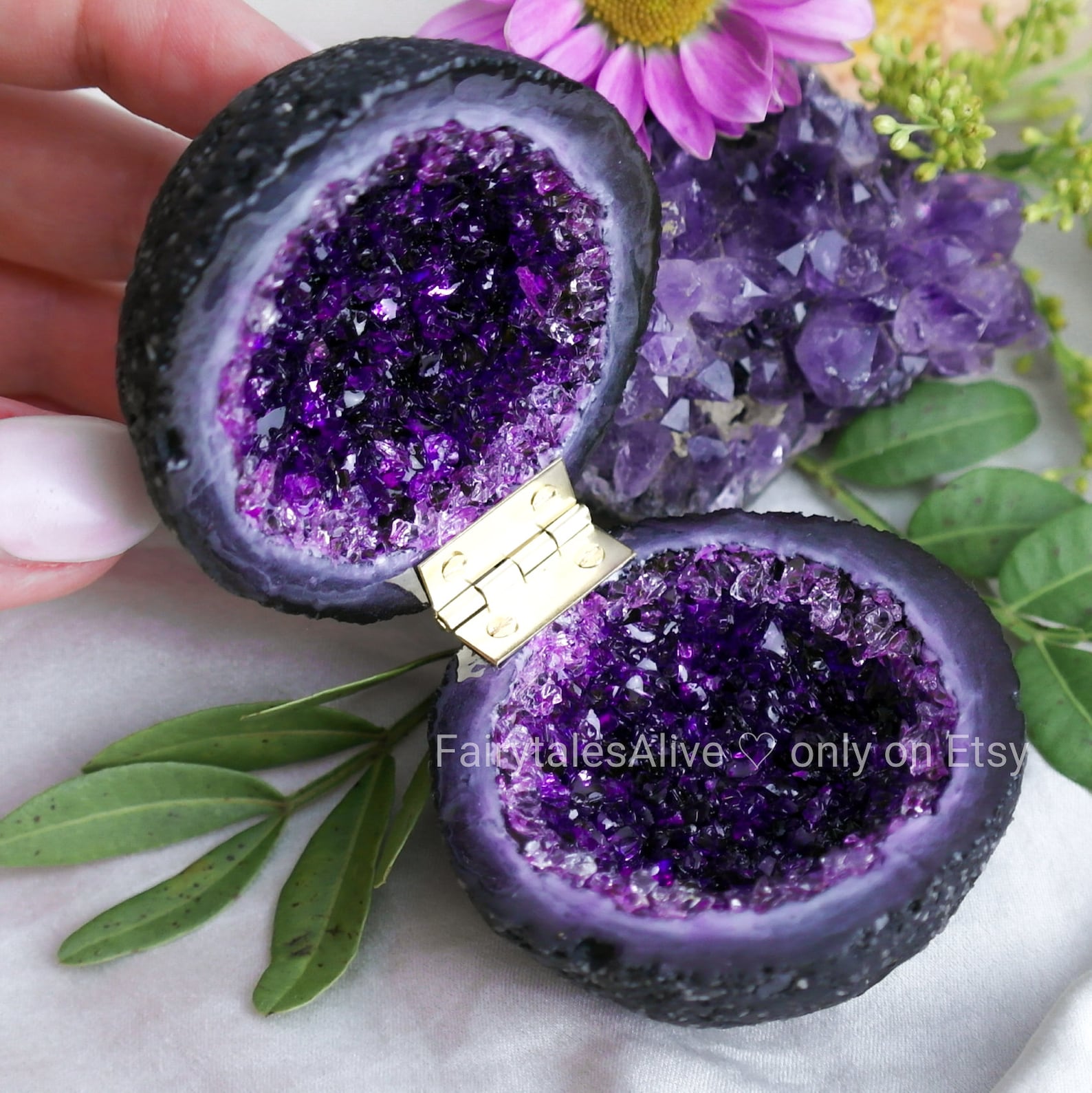 Purple Glass Crystal Engagement Ring Box Handmade Glass Etsy