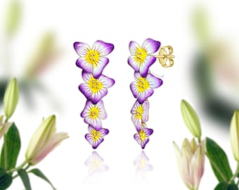 Lily Blossom Earrings Gold Silver Handpainted Exclusive Multiple Flower Drop Earrings Wedding Earrings Meaningful Gift Idea Bride Bridesmaid