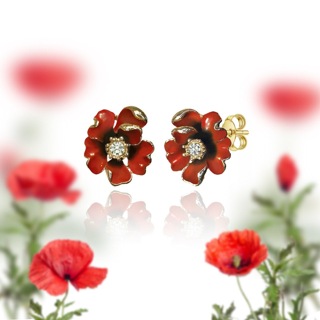 0040~MM11 Earring with Poppy Pendant