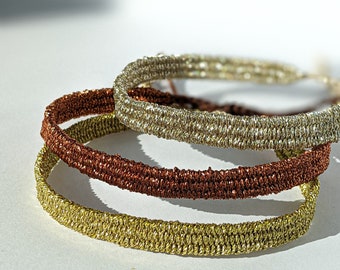 Bracelet en cuivre tissé à la main, bracelet minimaliste en cordes, bijoux bohème tissés, bijoux en textile, cadeaux pour femme/elle, tissage