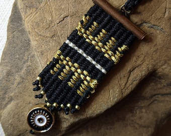 Collar con colgante de borla tejida a mano con ojo malvado, amuleto de tapiz de tela, mini tejido, joyería textil gótica de brujas, arte de fibra, Dark Academia