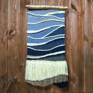 Woven wall hanging tapestry, Textile wall art decor, Fiber wall hanging, Handwoven wall art, Weaving Abstract blue sea ocean landscape Kilim