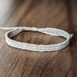 Linnen handgeweven minimalistische koordarmband, geweven textielsieraden, weefgetouw geweven stof herenarmband, cadeau voor vrouw, man, vriend, vrouw
