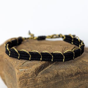 Handwoven String Textile Friendship Bracelet, Black Gold Minimalist Fabric Jewelry, Thank You Gift, Best Friend Gifts, Wife Anniversary Gift