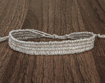 Linen Handwoven Minimalist Fabric Bracelet, Hand Woven Textile Jewelry, Couples / Mens Bracelet, Gift for woman, husband, boyfriend, wife