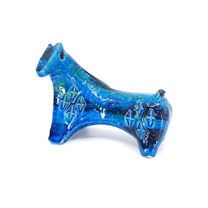 Mid-Century Italian Bitossi Aldo Londi Rimini Blue Horse Figurine