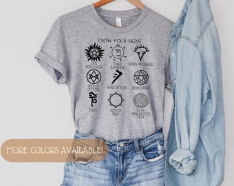 Camiseta con símbolos sobrenaturales / Conozca sus señales / Señales y sigilos sobrenaturales / Antiposesión / Dones sobrenaturales / Camiseta Winchester / SPN