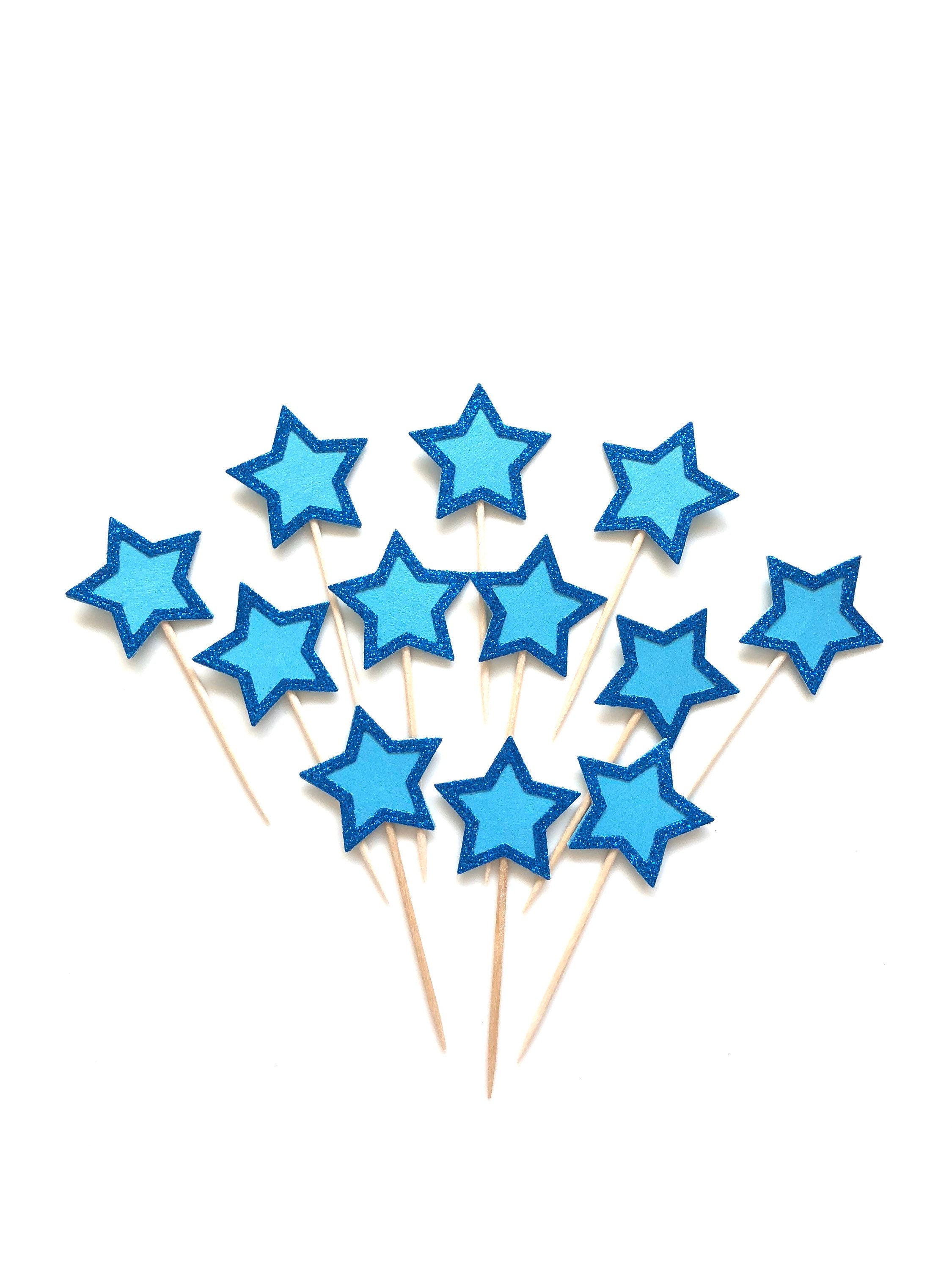 Star Cupcake Toppers Blue Glitter Star Cupcake Toppers Etsy