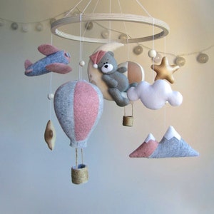 Mobile da viaggio per bambini: aereo, mongolfiera, orso sulla luna