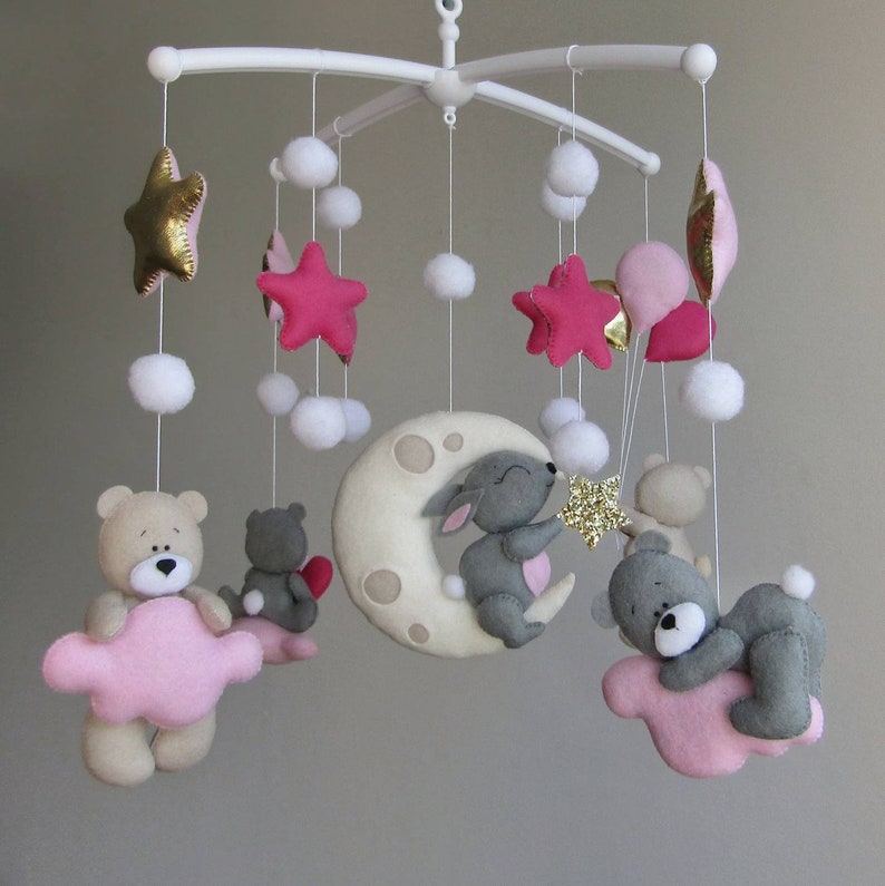 Baby mobile girl. Cot mobile. Felt animal mobile for crib. Etsy