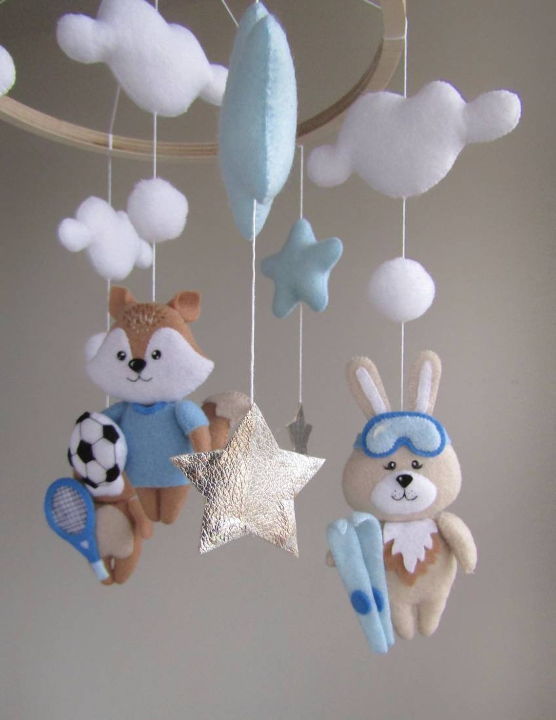 Baby boy cot mobile. Sports crib mobile forest animals Etsy