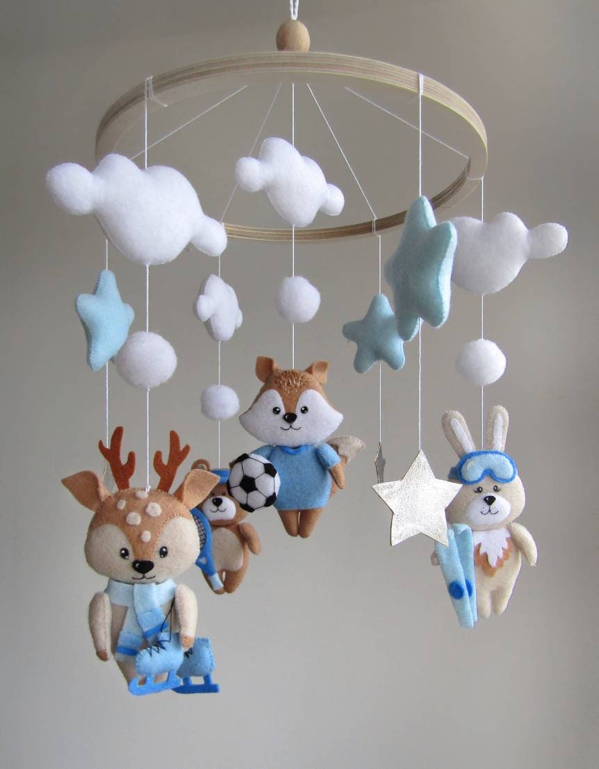 Baby boy cot mobile. Sports crib mobile forest animals Etsy